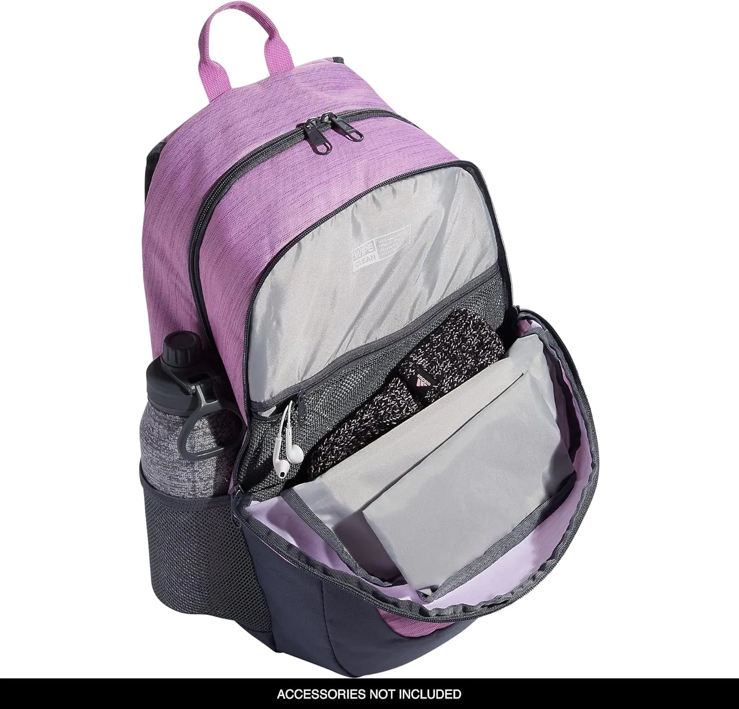 adidas Unisex Foundation Backpack for Laptop, Book Sleeve, Large Durable Athletic Gym Bag, Two Tone Bliss Lilac-Semi Pulse Lilac/Onix Grey/Silver Metallic, One Size