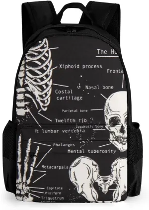 Adults Lightweight Dark Skeleton Anatomy Art Rucksacks Large Capacity Bookbag With Adjustable Shoulder Straps for Trekking Outdoors Bicycle