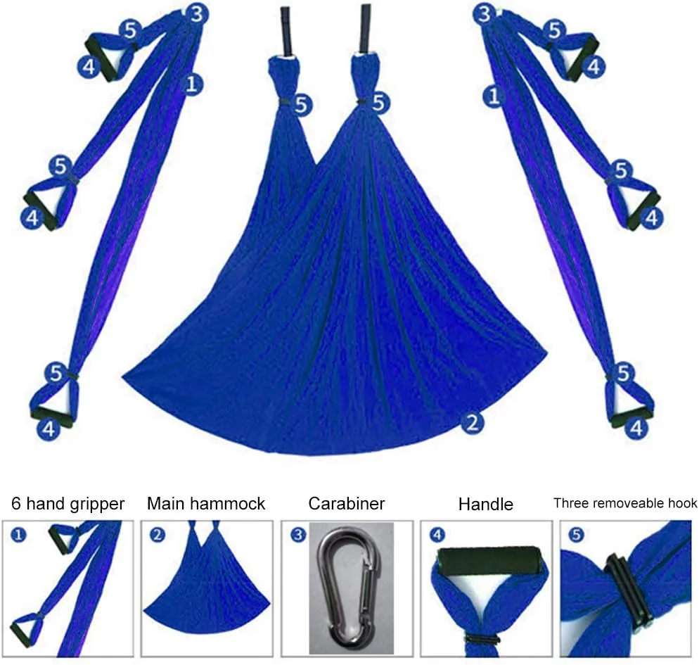Aerial Yoga Swing Set with 2 Extension Straps - Anti-Gravity Aerial Yoga Hammock Sling for Inversion Exercises, Indoor Outdoor Home Gym Fitness Equipment