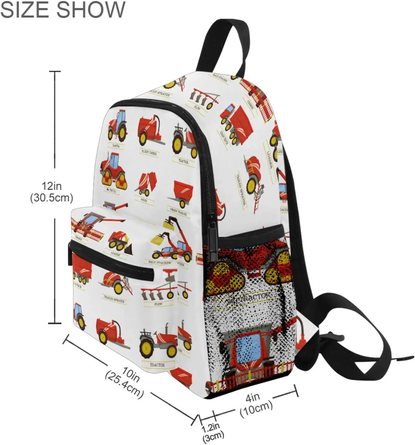 Aflyko Kids Backpack Tractor Red Baler Daycare Bookbag Kindergarten Daypack Toddler Travel Girls Boys Waterproof Preschool Bag 10" × 4" × 12"