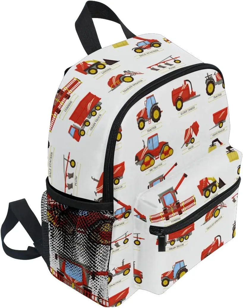 Aflyko Kids Backpack Tractor Red Baler Daycare Bookbag Kindergarten Daypack Toddler Travel Girls Boys Waterproof Preschool Bag 10" × 4" × 12"