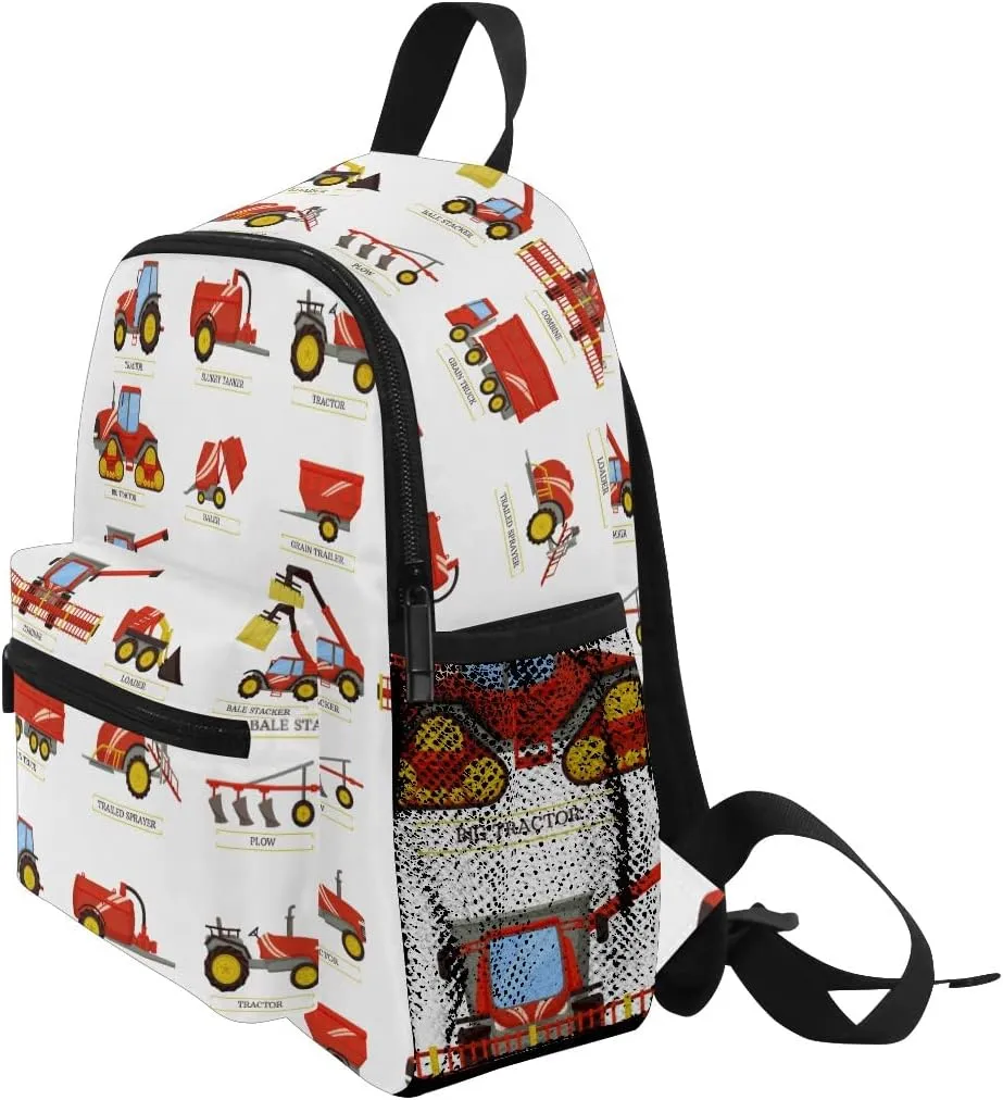 Aflyko Kids Backpack Tractor Red Baler Daycare Bookbag Kindergarten Daypack Toddler Travel Girls Boys Waterproof Preschool Bag 10" × 4" × 12"