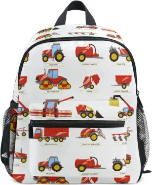 Aflyko Kids Backpack Tractor Red Baler Daycare Bookbag Kindergarten Daypack Toddler Travel Girls Boys Waterproof Preschool Bag 10" × 4" × 12"
