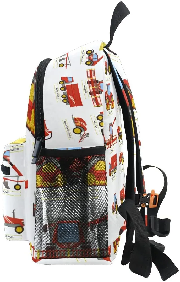 Aflyko Kids Backpack Tractor Red Baler Daycare Bookbag Kindergarten Daypack Toddler Travel Girls Boys Waterproof Preschool Bag 10" × 4" × 12"