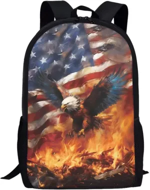 AFPANQZ American Flag Backpack for Teen Girls Large 17 Inches Schoolbag with Bottle Side Pocket Eagle School Bag for Boys Women Girls Casual Daypacks Rucksack for Middle School
