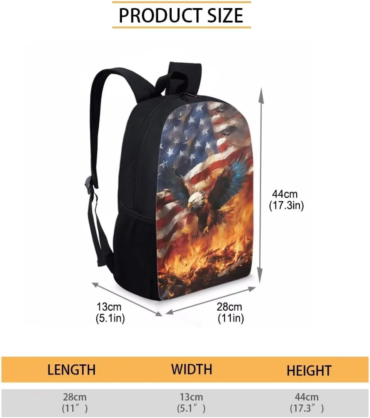 AFPANQZ American Flag Backpack for Teen Girls Large 17 Inches Schoolbag with Bottle Side Pocket Eagle School Bag for Boys Women Girls Casual Daypacks Rucksack for Middle School