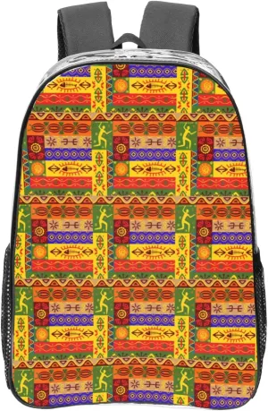 African National Patterns Print LargeTransparent Backpack Functional Clear PVC Bag Suitable Stadium Events Travel