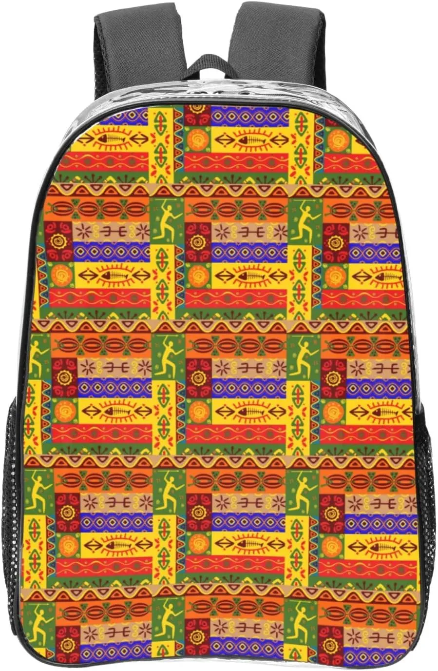 African National Patterns Print LargeTransparent Backpack Functional Clear PVC Bag Suitable Stadium Events Travel