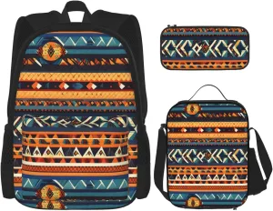African National Patterns Print Pencil Case Lightweight Casual Fashion Backpack Lunch Bag Large Capacity Travel Bag