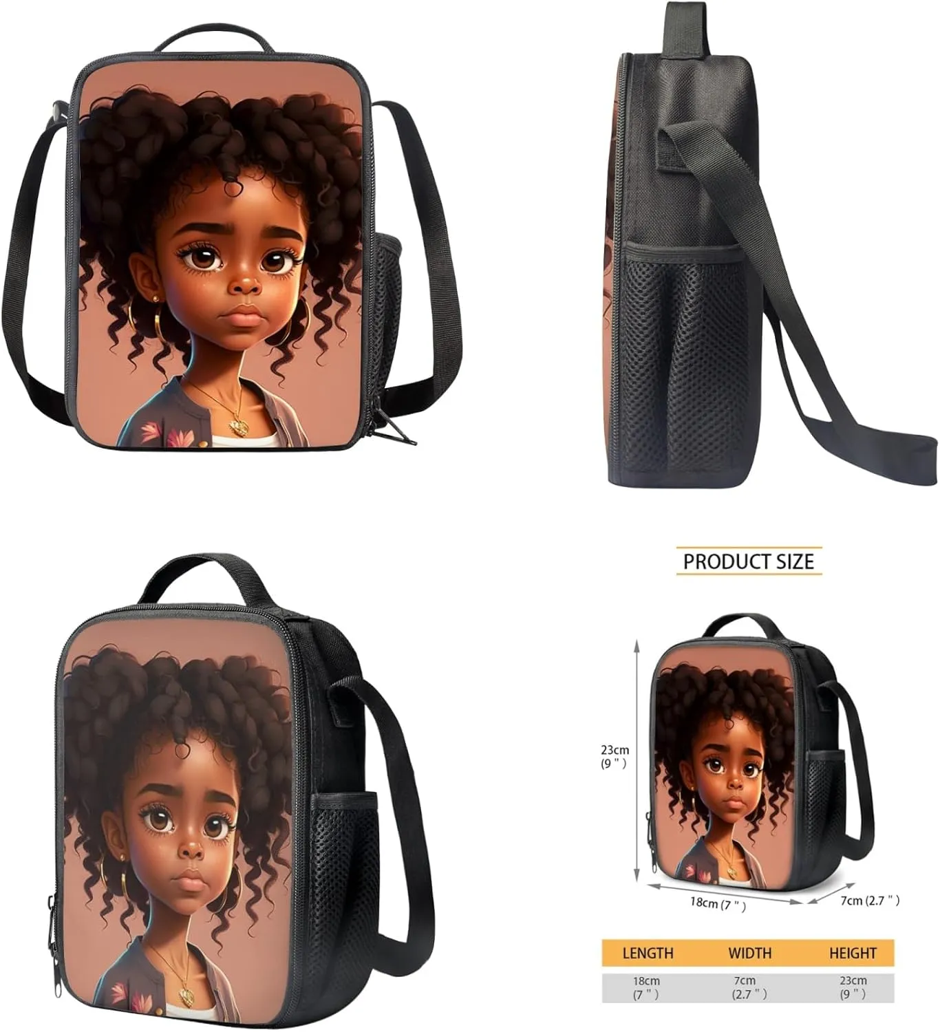 African Preppy Girl Backpack with Lunch Bag Set for Peschool Kids School Bag with Pencil Bag and Lunch Box for Boys Girls Casual Lightweight Book Bag for Back to School Gifts