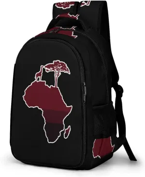 African Safari Map Silhouette Laptop Backpack Multiple Compartments Travel Backpack Casual Shoulder Bag Fashion Computer Bag for Work Shopping