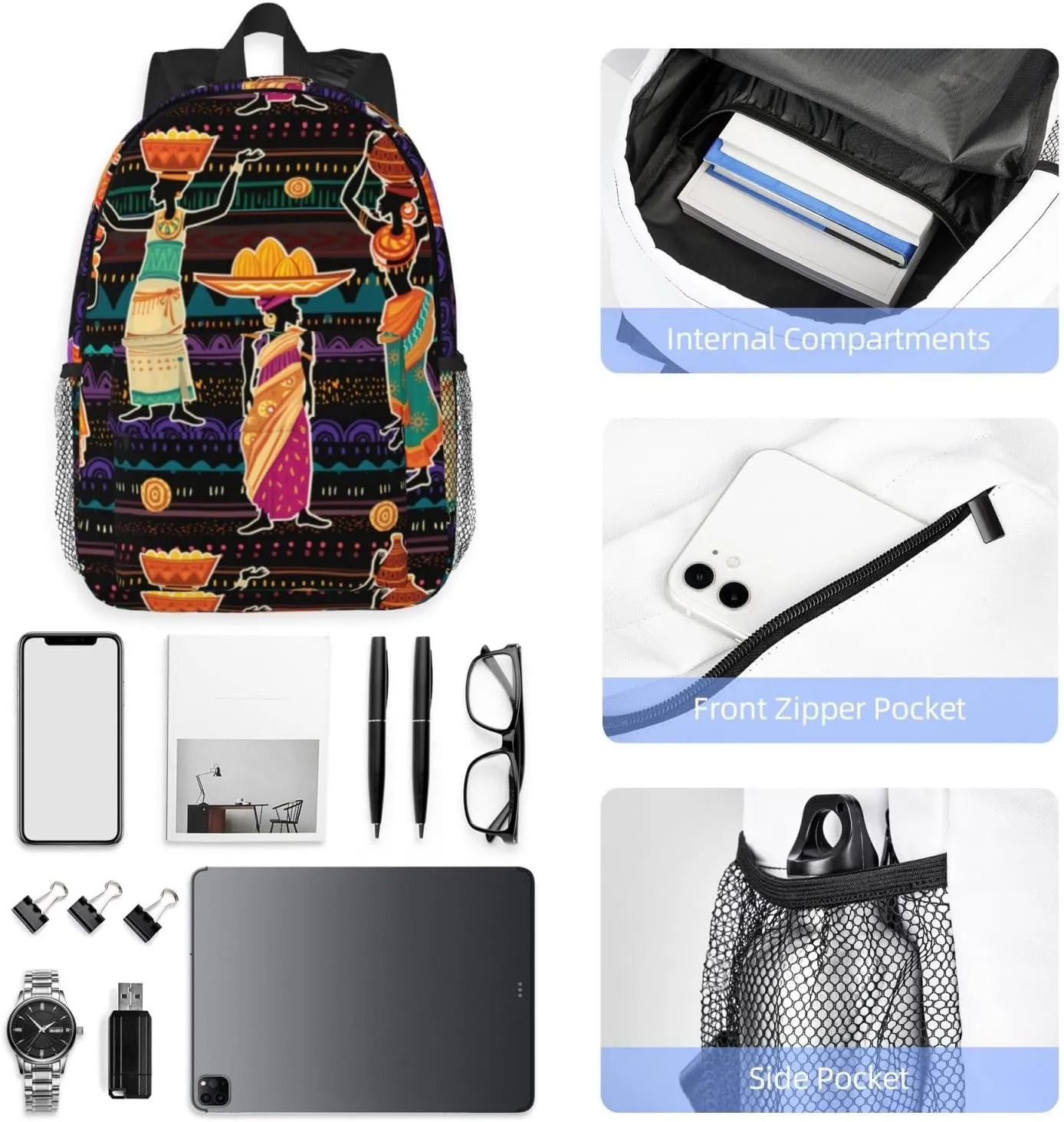 African Tribes Laptop Backpack African Art Backpack Bag With Adjustable Shoulder Straps