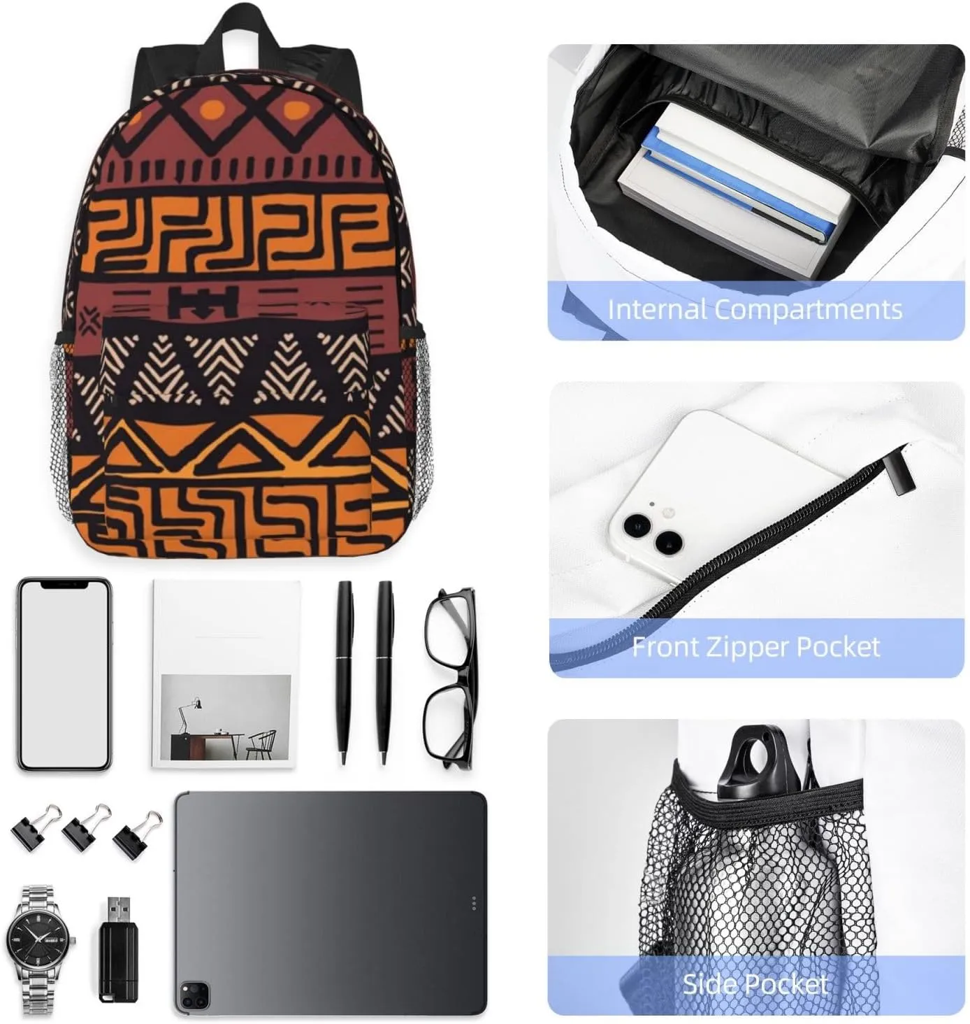 African Tribes Laptop Backpack African Art Backpack Bag With Adjustable Shoulder Straps