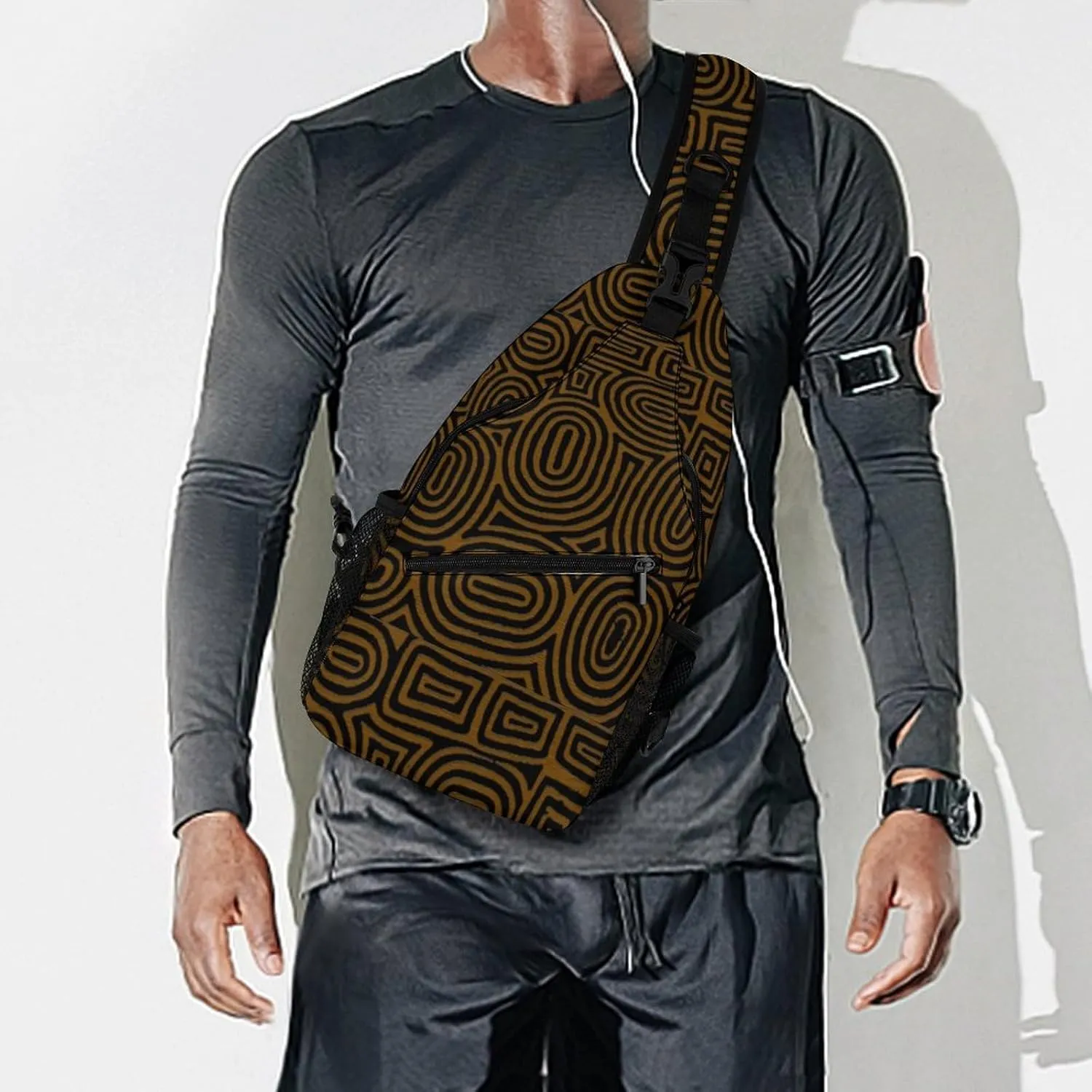 Afrocentric African Mud Cloth Print A Spacious And Large Capacity Portable Adjustable Chest Bag