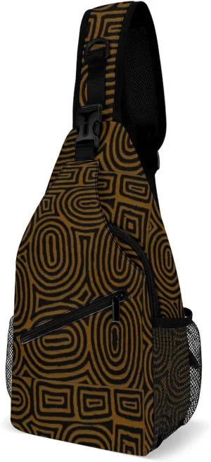 Afrocentric African Mud Cloth Print A Spacious And Large Capacity Portable Adjustable Chest Bag