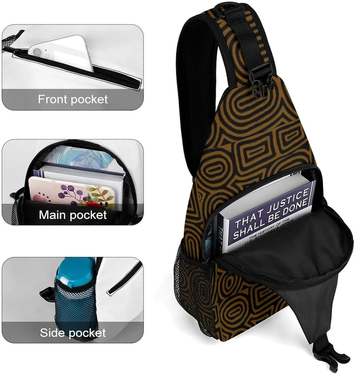 Afrocentric African Mud Cloth Print A Spacious And Large Capacity Portable Adjustable Chest Bag