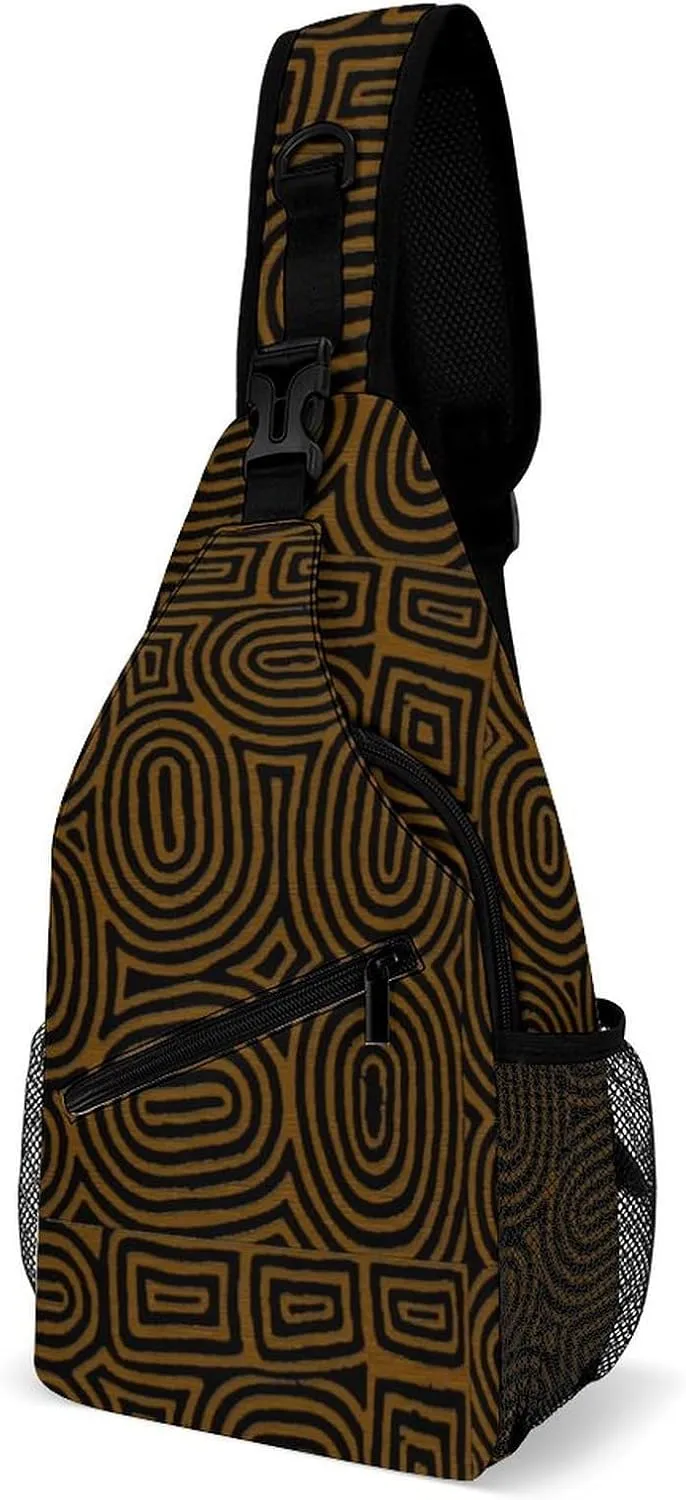 Afrocentric African Mud Cloth Print A Spacious And Large Capacity Portable Adjustable Chest Bag