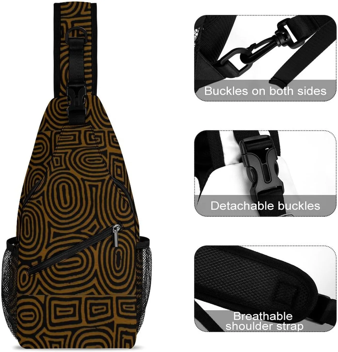 Afrocentric African Mud Cloth Print A Spacious And Large Capacity Portable Adjustable Chest Bag