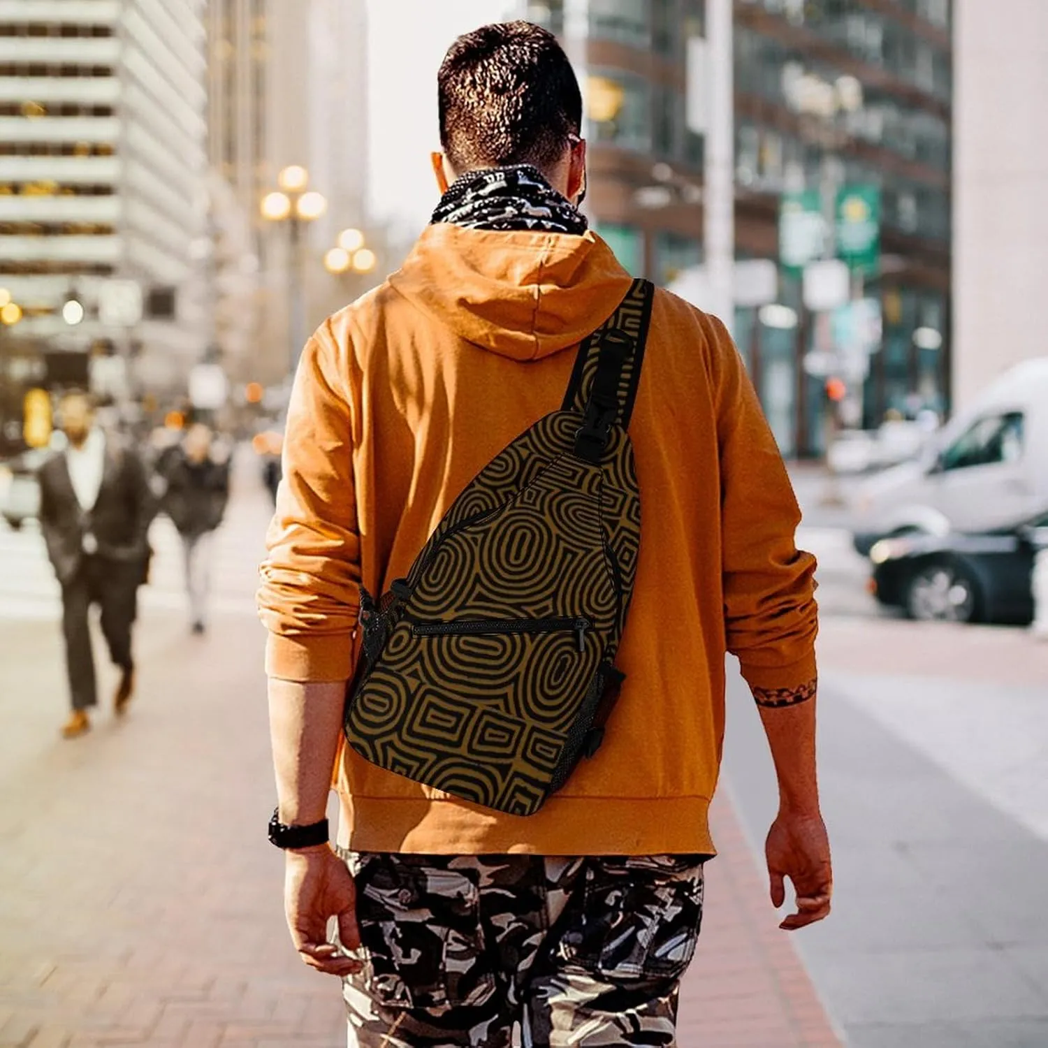 Afrocentric African Mud Cloth Print A Spacious And Large Capacity Portable Adjustable Chest Bag