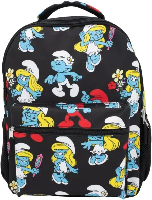 AI ACCESSORY INNOVATIONS Smurfs 16” Backpack with Front Pocket for Girls, 16” School Bag with Front Pocket, Allover Print Bookbag Featuring Smurfette & Grandpa Smurf, Black