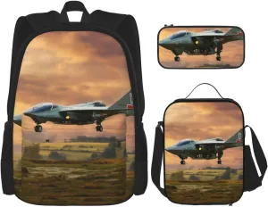 Aircraft Fighter Jets Print Comfortable Adjustable Shoulder Casual Fashion Backpack Lunch Bag Pencil Case