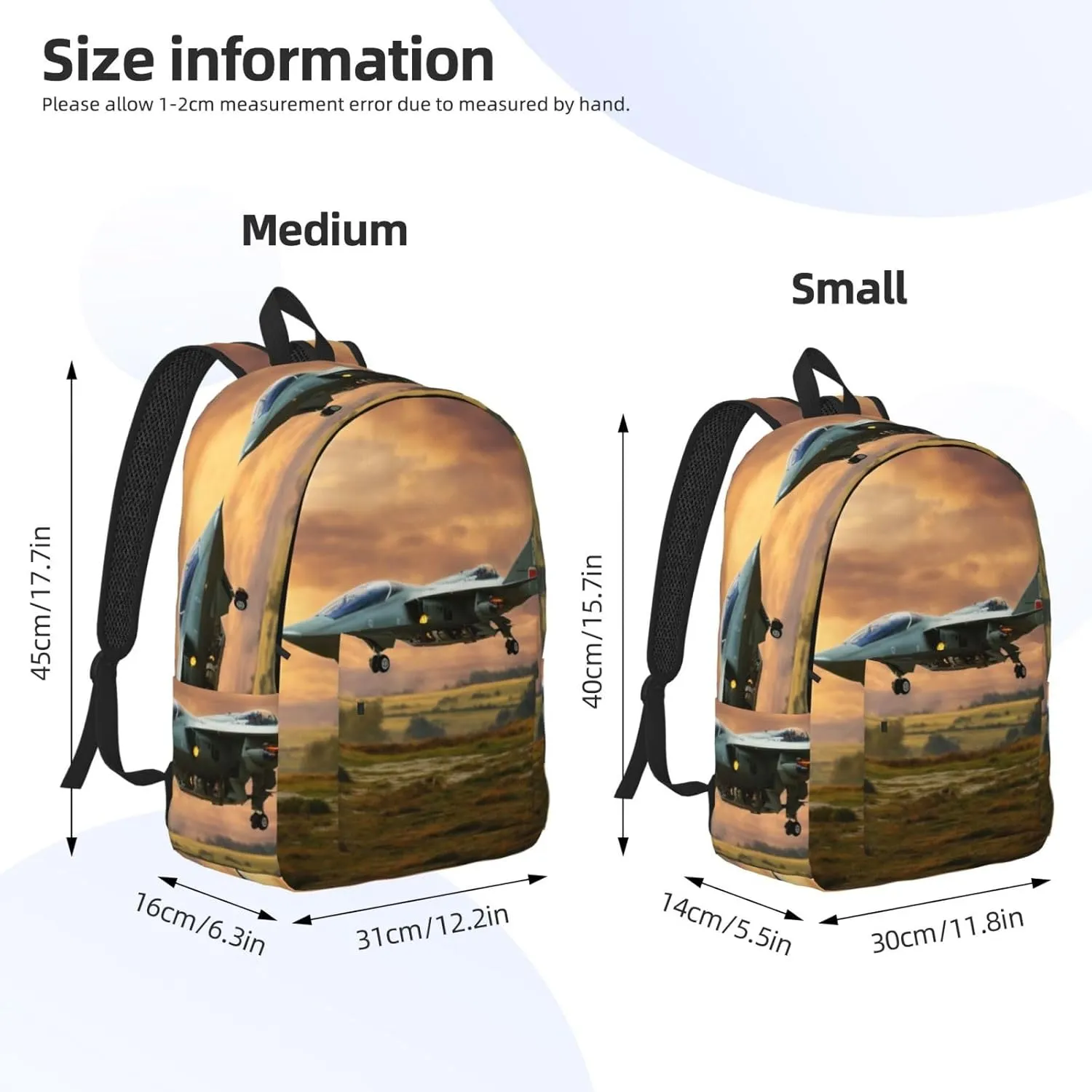 Aircraft Fighter Jets Print Vintage Canvas Backpack,Travel Bag,Stylish And Lightweight With Multiple Pockets