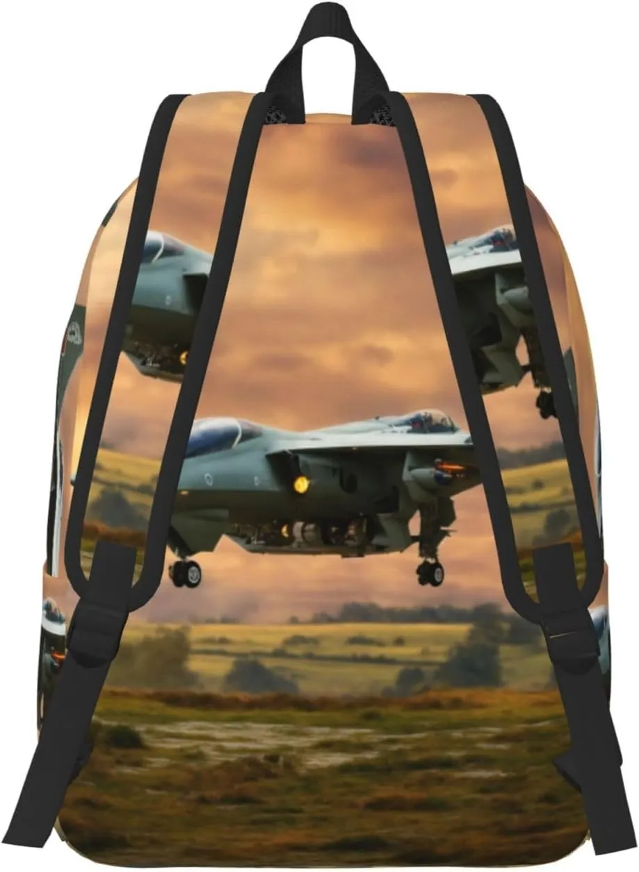 Aircraft Fighter Jets Print Vintage Canvas Backpack,Travel Bag,Stylish And Lightweight With Multiple Pockets