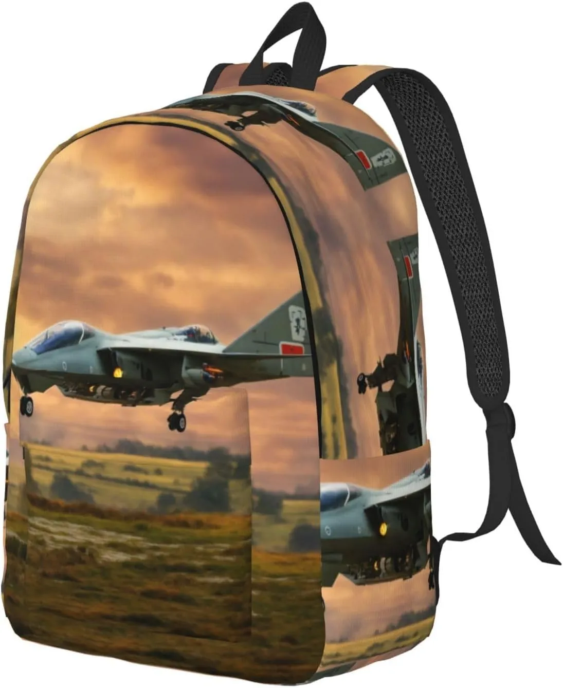 Aircraft Fighter Jets Print Vintage Canvas Backpack,Travel Bag,Stylish And Lightweight With Multiple Pockets