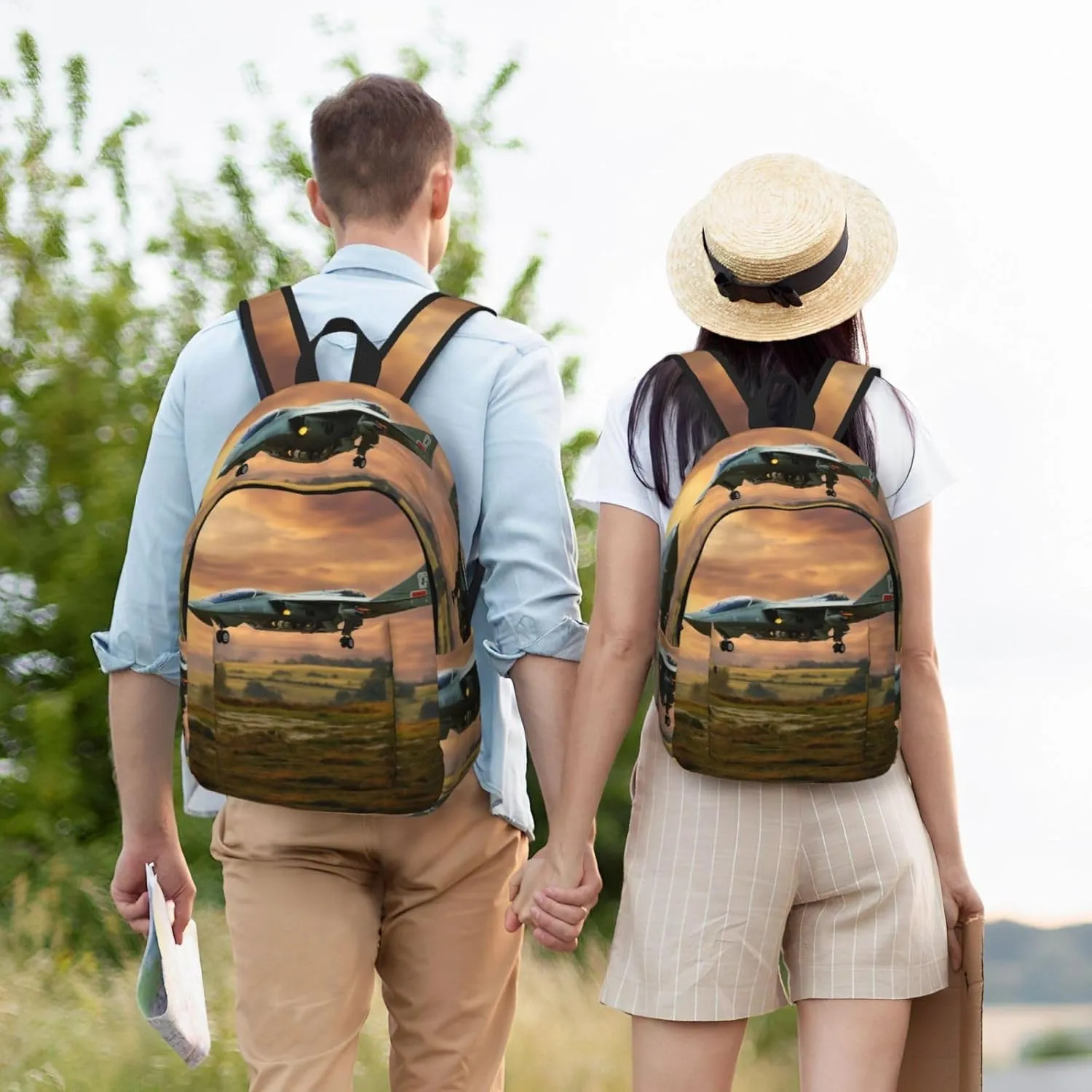 Aircraft Fighter Jets Print Vintage Canvas Backpack,Travel Bag,Stylish And Lightweight With Multiple Pockets