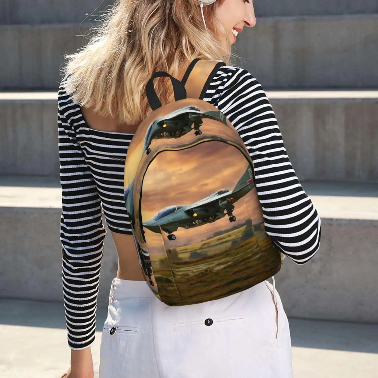 Aircraft Fighter Jets Print Vintage Canvas Backpack,Travel Bag,Stylish And Lightweight With Multiple Pockets