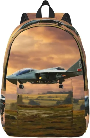 Aircraft Fighter Jets Print Vintage Canvas Backpack,Travel Bag,Stylish And Lightweight With Multiple Pockets
