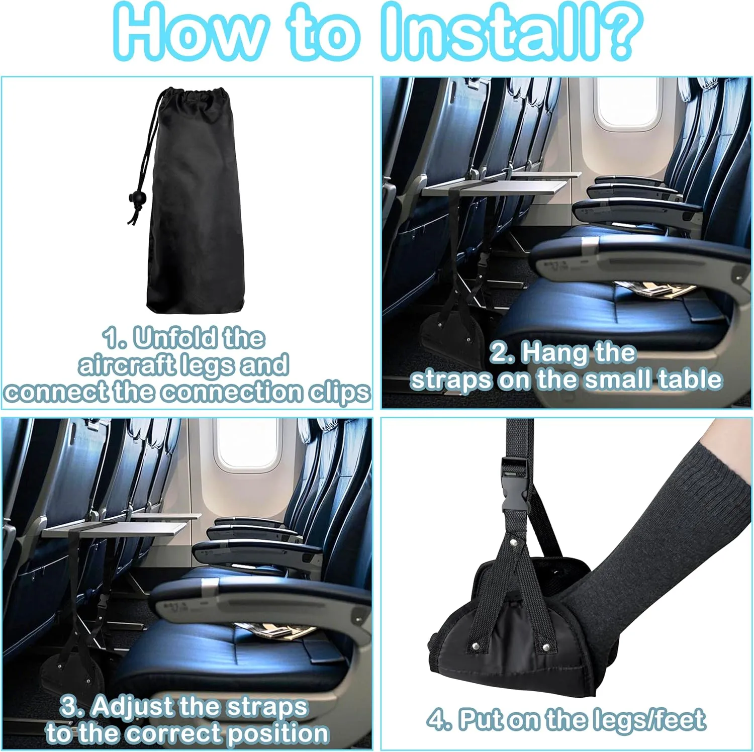 Airplane Foot Hammock,Foot Hammock for Plane Travel,Airplane Foot Hammock Adjustable Foot Rest Hammock,for Plane Travel 、air Travel, Desk & Car Essentials Foot Hammock (2pack)