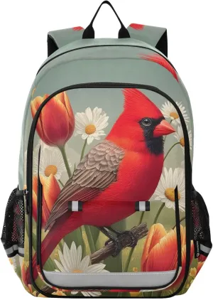 ALAZA Cardinals Bird Daisy Tulip Laptop Backpack Purse for Women BookBags 17 inch School Bags Men Boys Girls Travel Casual Daypack