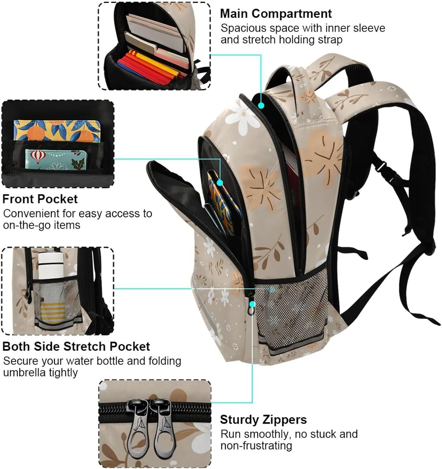 ALAZA Daisy Flower Boho Backpack Girls Kids Backpacks Boys School Bookbag 3rd 4th 5th Grade Casual Daypack Laptop Shoulder Bag with Chest Strap