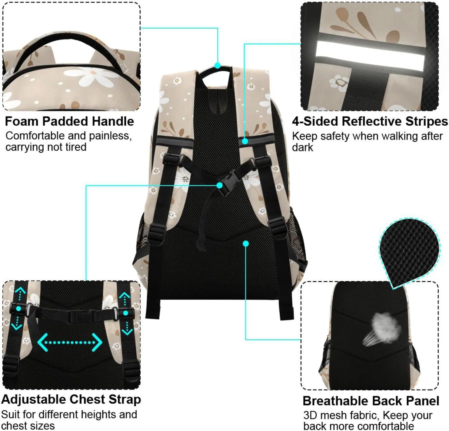 ALAZA Daisy Flower Boho Backpack Girls Kids Backpacks Boys School Bookbag 3rd 4th 5th Grade Casual Daypack Laptop Shoulder Bag with Chest Strap