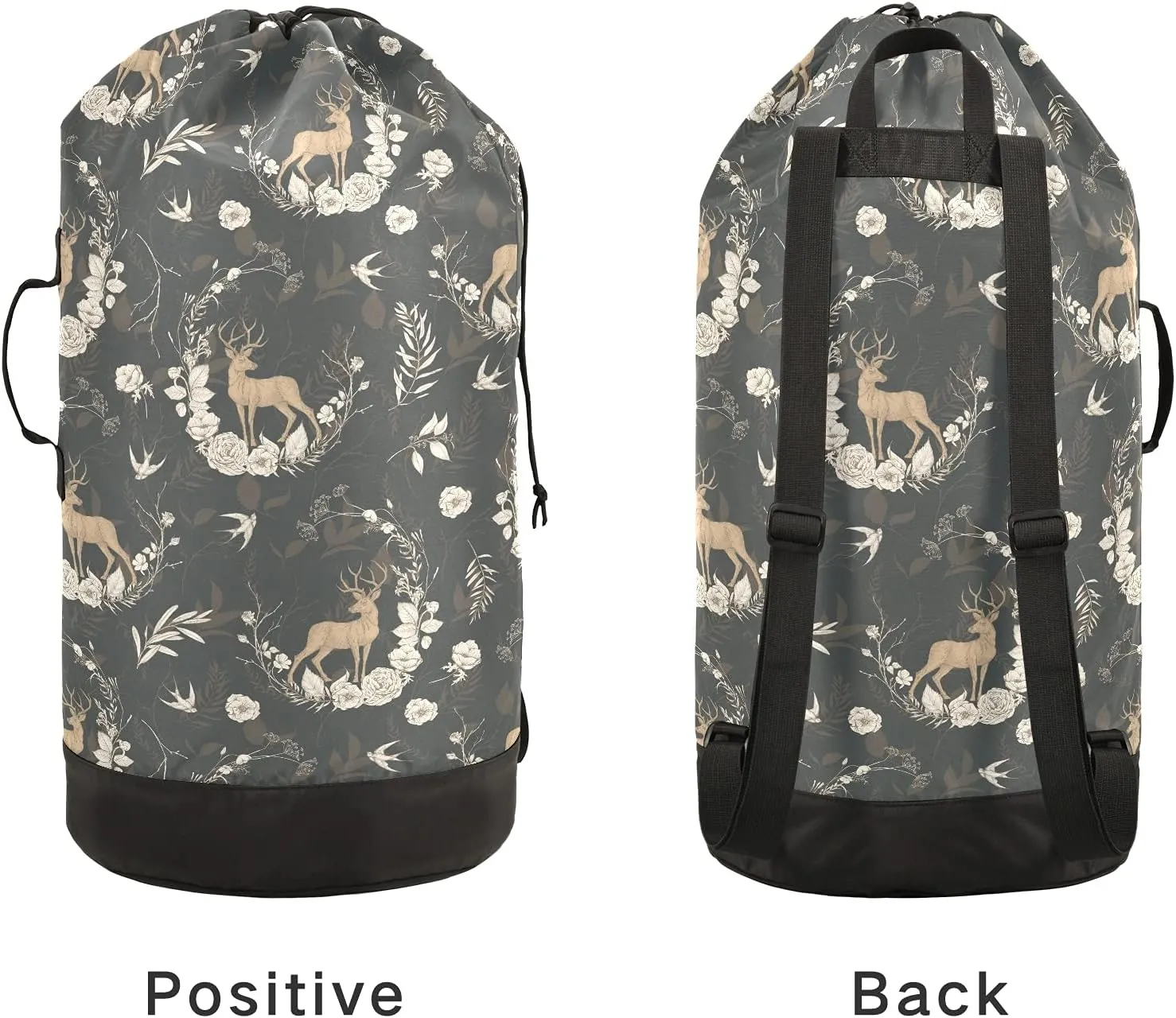 ALAZA Deer and Floral Laundry Bag Backpack Clothes Hamper Bag with Adjustable Shoulder Straps Drawstring Closure for Home Apartment College Dorm Travel
