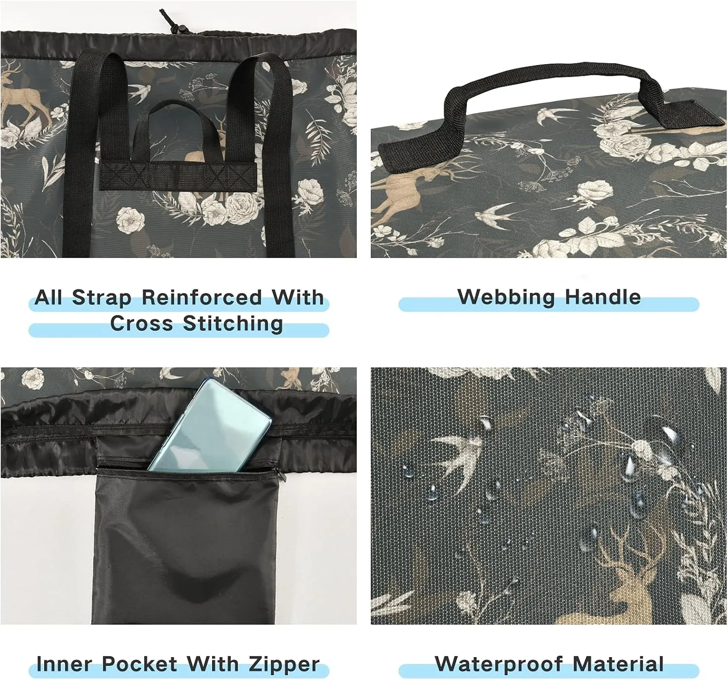 ALAZA Deer and Floral Laundry Bag Backpack Clothes Hamper Bag with Adjustable Shoulder Straps Drawstring Closure for Home Apartment College Dorm Travel