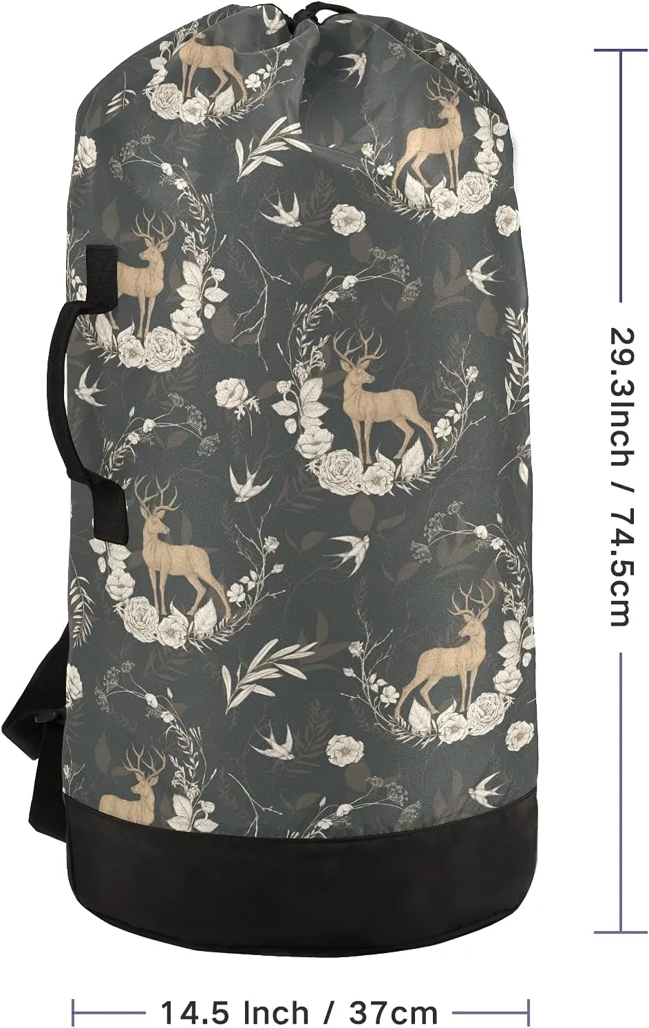 ALAZA Deer and Floral Laundry Bag Backpack Clothes Hamper Bag with Adjustable Shoulder Straps Drawstring Closure for Home Apartment College Dorm Travel