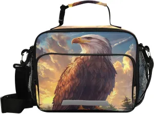 ALAZA Eagle in Forest Insulated Lunch Bag Portable Reusable Cooler Lunch Tote Bag with Shoulder Strap for Women Men Work Office Picnic College