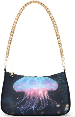 ALAZA Jellyfish Black Chian Shoulder Bag Handbags Tote Mini Clutch Purse Hobo Bag with Zipper Closure for Women