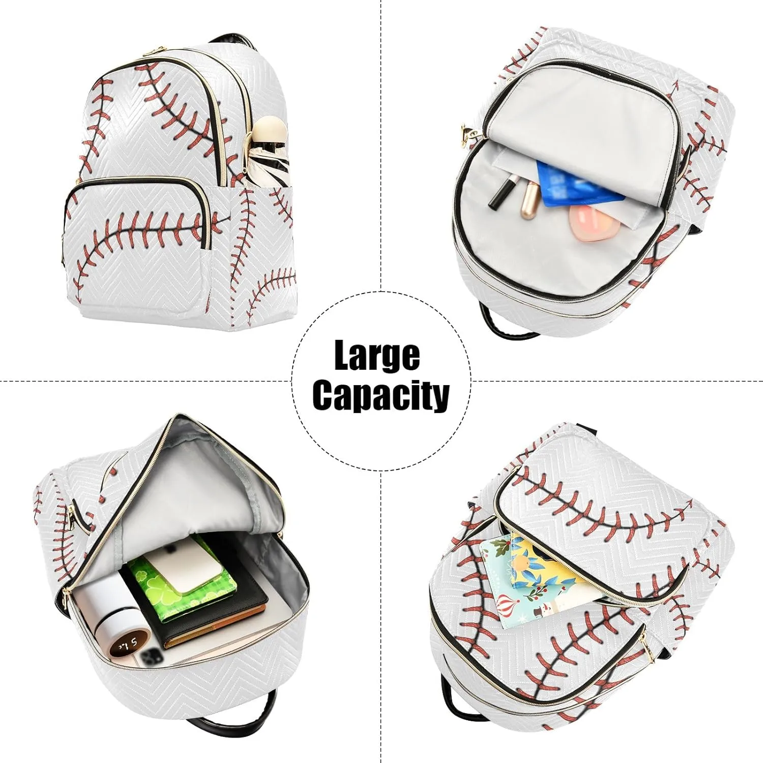 ALAZA Mini Backpack Purse for Women Lightweight Girls Small Size Baseball White School Teens College Traveling