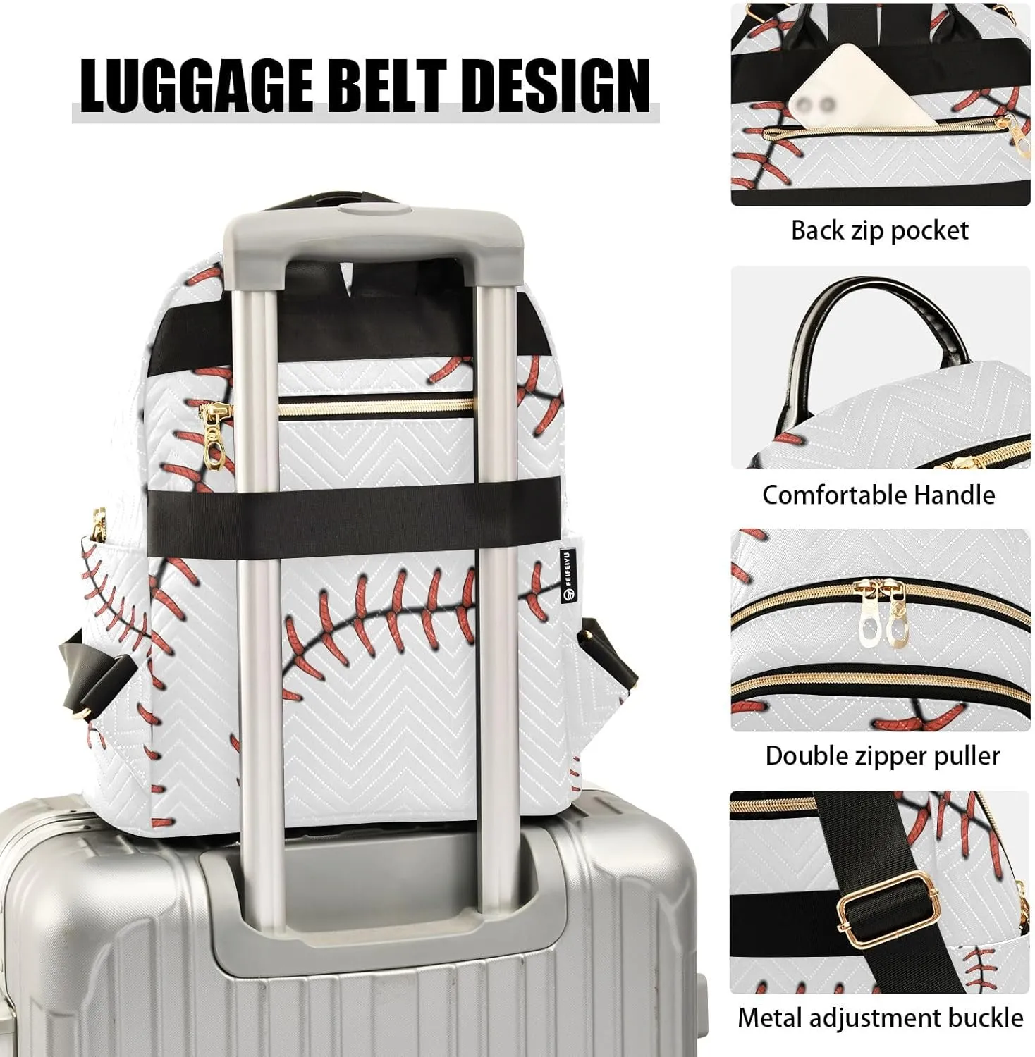ALAZA Mini Backpack Purse for Women Lightweight Girls Small Size Baseball White School Teens College Traveling