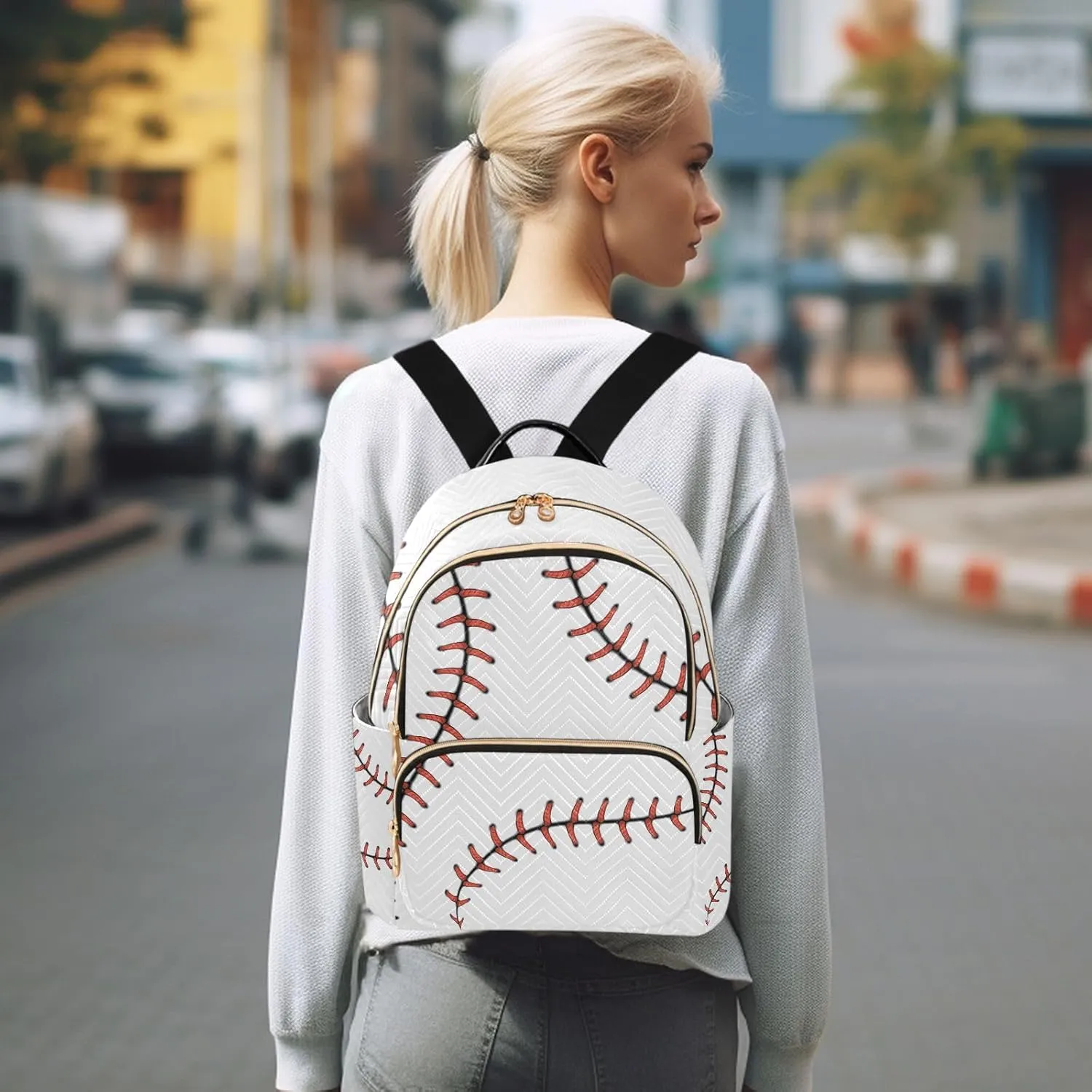 ALAZA Mini Backpack Purse for Women Lightweight Girls Small Size Baseball White School Teens College Traveling