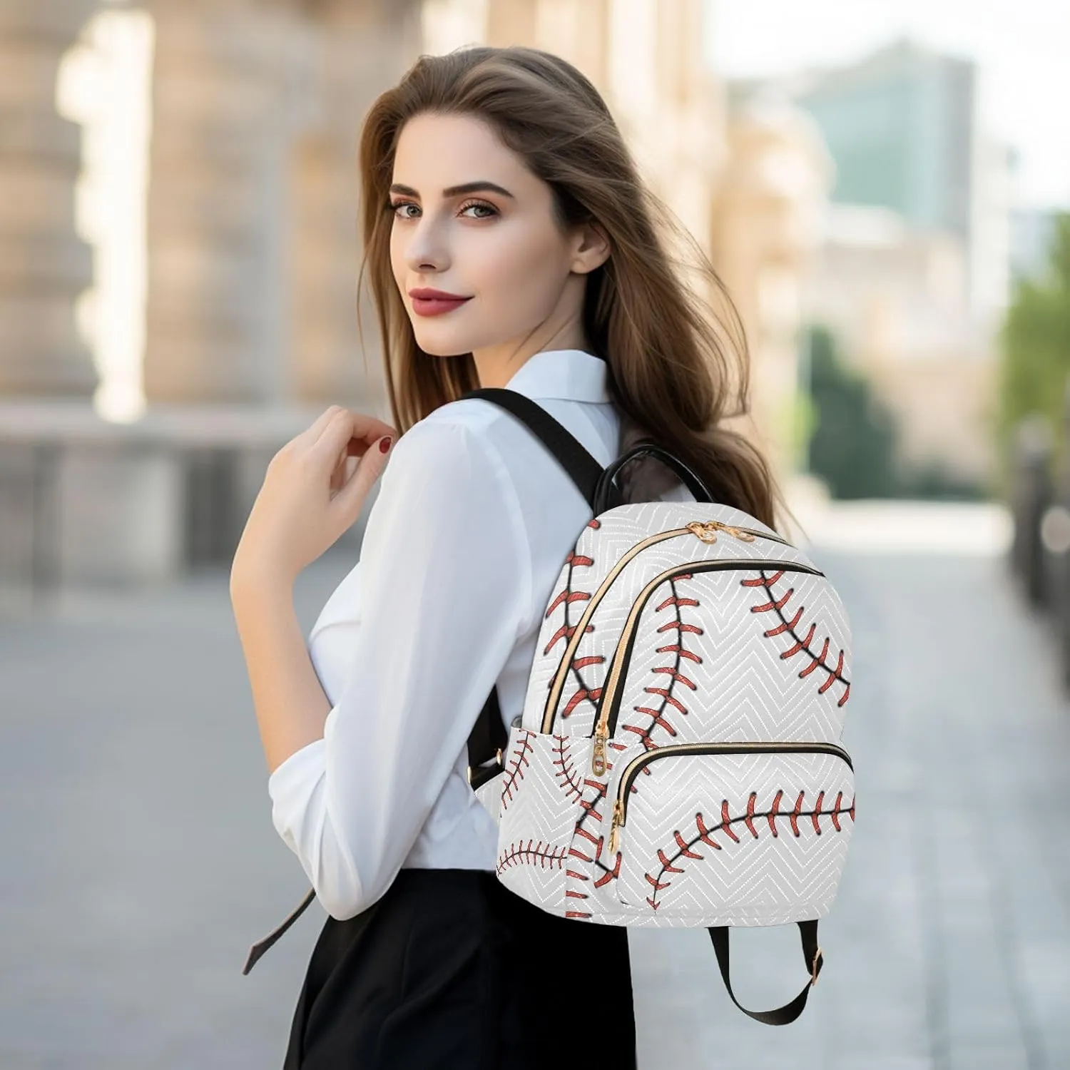 ALAZA Mini Backpack Purse for Women Lightweight Girls Small Size Baseball White School Teens College Traveling