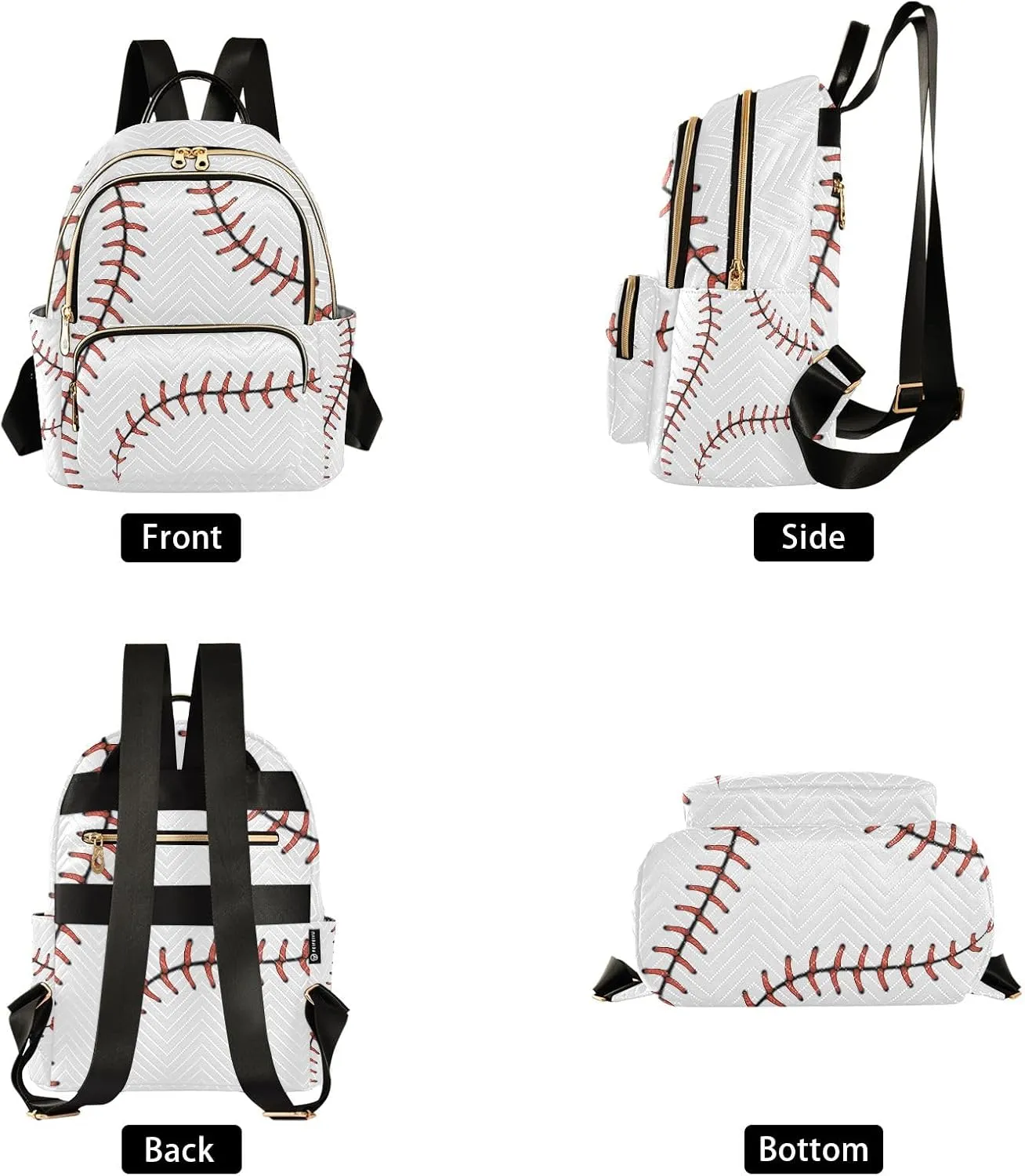 ALAZA Mini Backpack Purse for Women Lightweight Girls Small Size Baseball White School Teens College Traveling