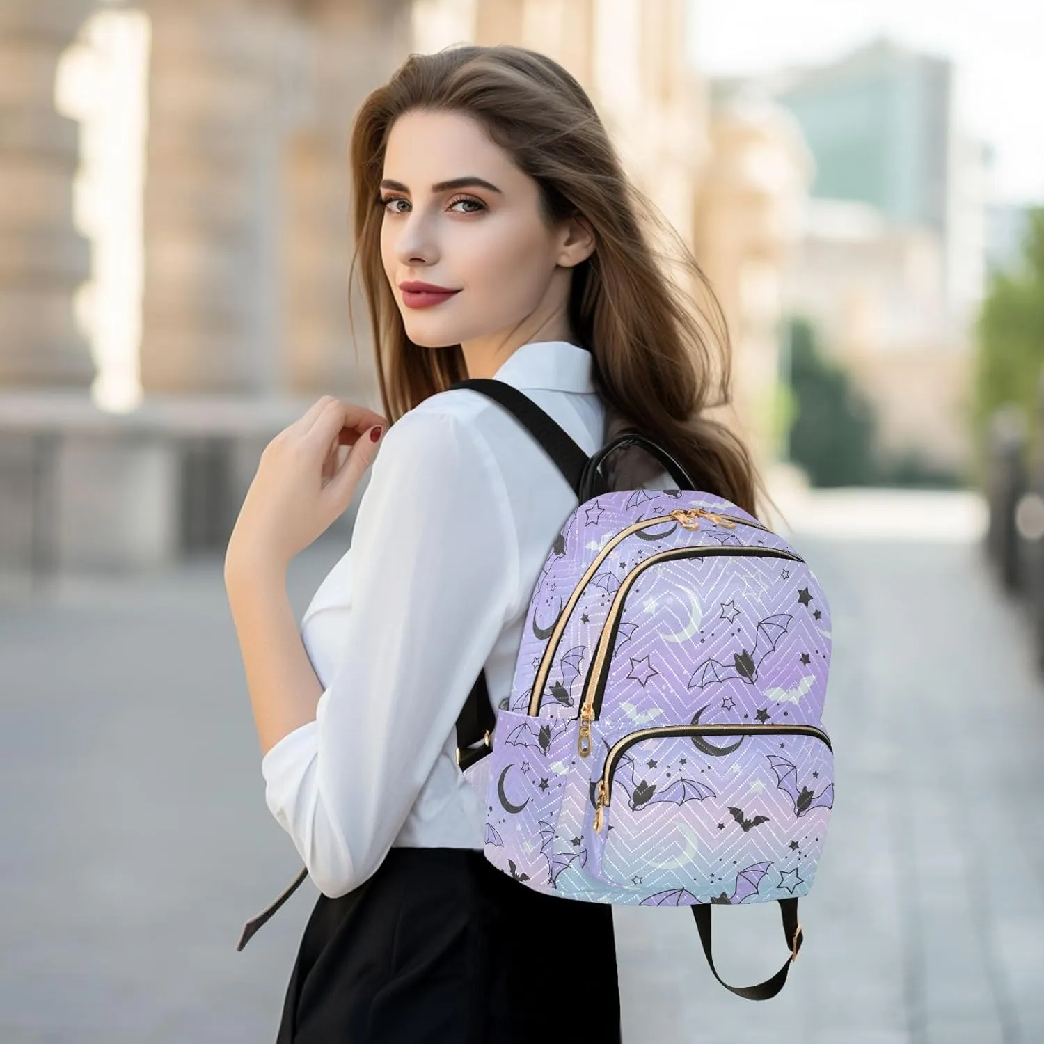 ALAZA Mini Backpack Purse for Women Lightweight Girls Small Size Bat Starry Sky School Teens College Traveling