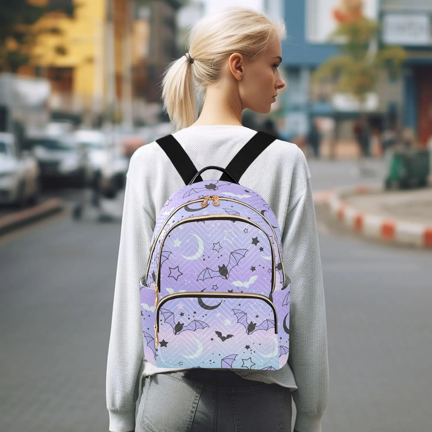 ALAZA Mini Backpack Purse for Women Lightweight Girls Small Size Bat Starry Sky School Teens College Traveling