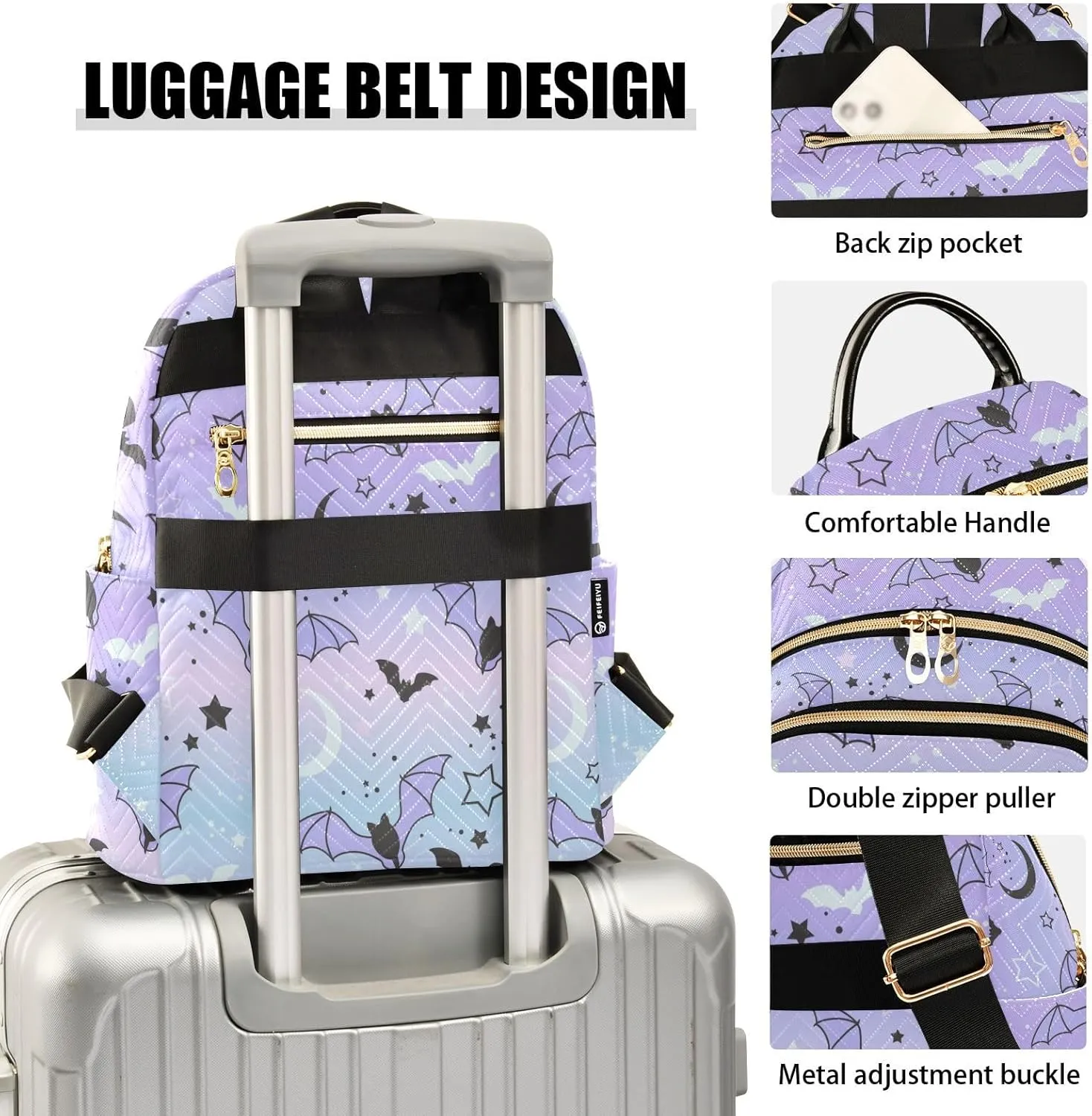 ALAZA Mini Backpack Purse for Women Lightweight Girls Small Size Bat Starry Sky School Teens College Traveling