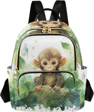 ALAZA Mini Backpack Purse for Women Lightweight Girls Small Size Monkey Watercolor School Teens College Traveling