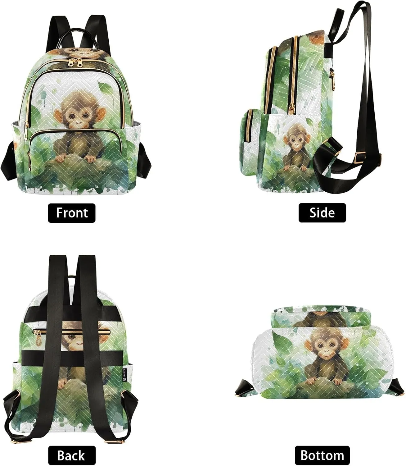 ALAZA Mini Backpack Purse for Women Lightweight Girls Small Size Monkey Watercolor School Teens College Traveling